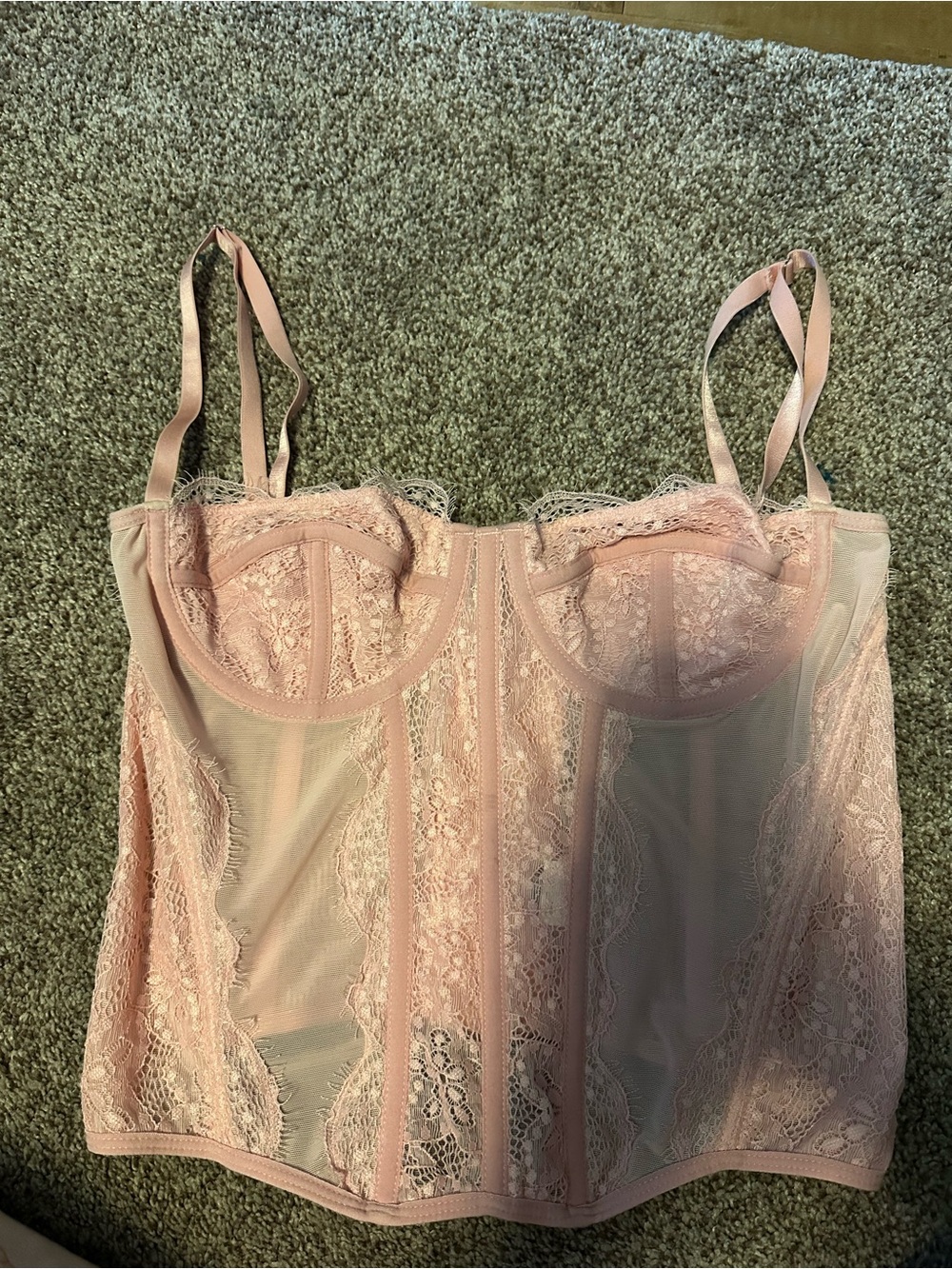 Women's Lace Longline Bustier Corset Top - Blush Pink